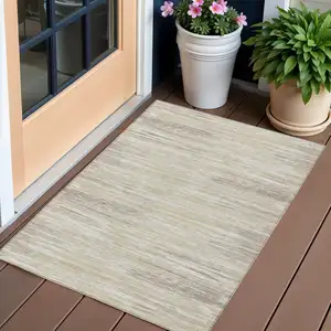 Photo of Beige Brown And Ivory Striped Washable Indoor Outdoor Area Rug