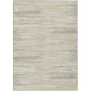 Photo of Beige Brown And Ivory Striped Washable Indoor Outdoor Area Rug