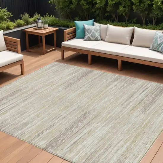 Beige Brown And Ivory Striped Washable Indoor Outdoor Area Rug Photo 1