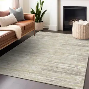 Photo of Beige Brown And Ivory Striped Washable Indoor Outdoor Area Rug