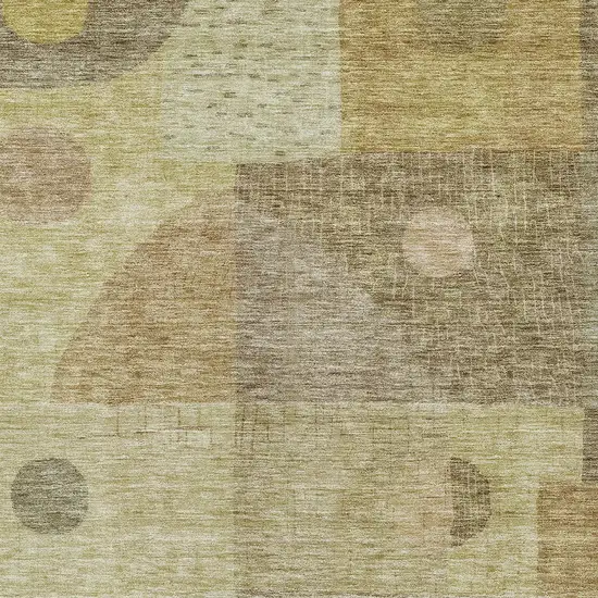 Beige Brown And Light Green Geometric Washable Indoor Outdoor Area Rug Photo 5