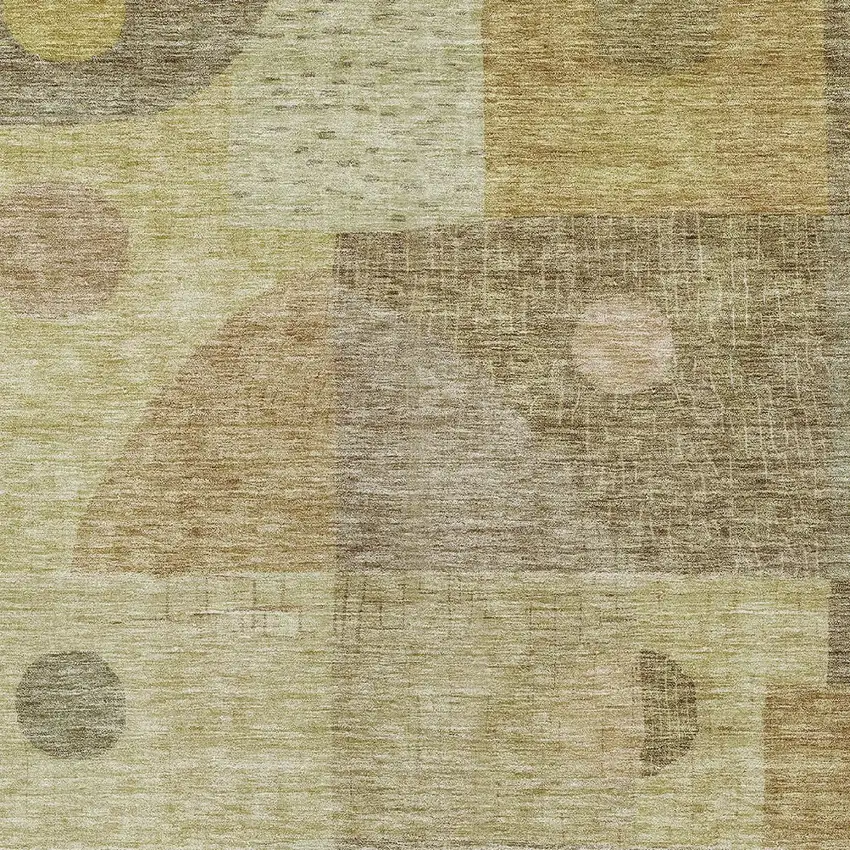 Beige Brown And Light Green Geometric Washable Indoor Outdoor Area Rug Photo 5