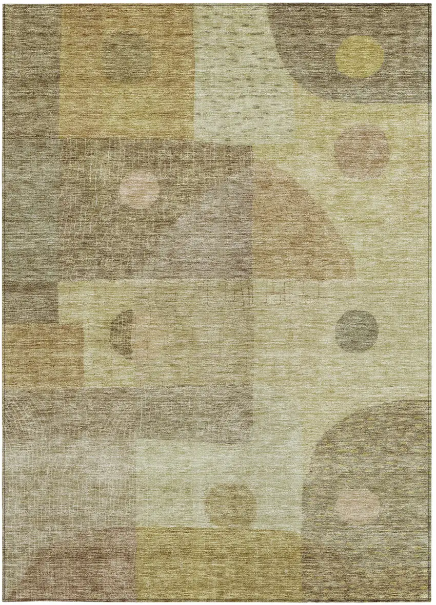 Beige Brown And Light Green Geometric Washable Indoor Outdoor Area Rug Photo 6