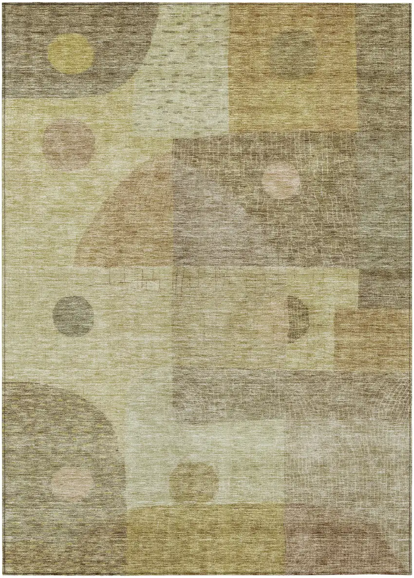 Beige Brown And Light Green Geometric Washable Indoor Outdoor Area Rug Photo 2