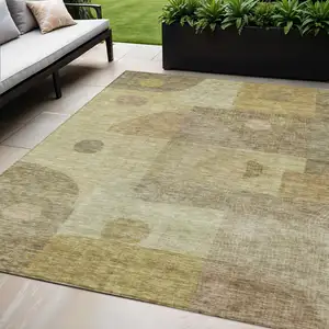 Photo of Beige Brown And Light Green Geometric Washable Indoor Outdoor Area Rug