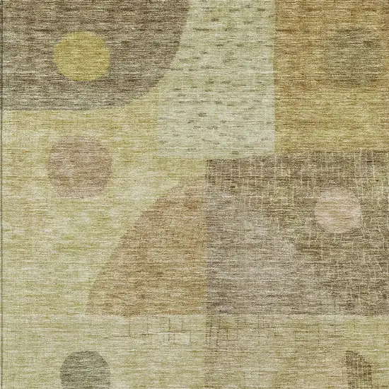 Beige Brown And Light Green Geometric Washable Indoor Outdoor Area Rug Photo 5