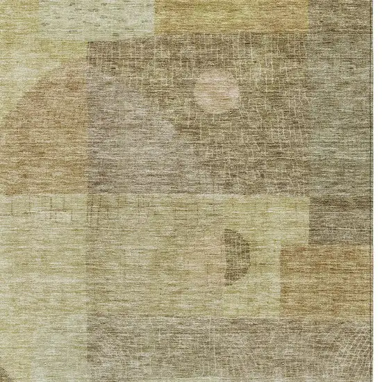 Beige Brown And Light Green Geometric Washable Indoor Outdoor Area Rug Photo 5