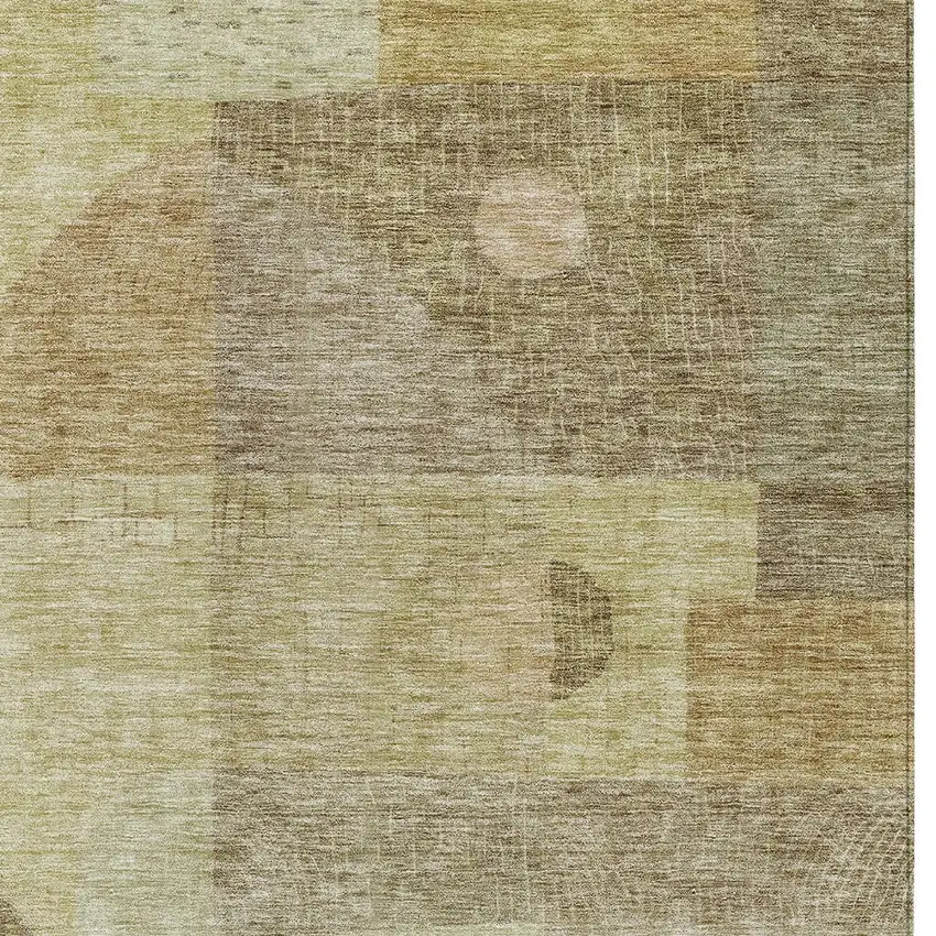 Beige Brown And Light Green Geometric Washable Indoor Outdoor Area Rug Photo 5