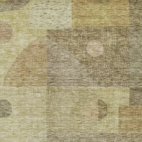 Beige Brown And Light Green Geometric Washable Indoor Outdoor Area Rug Photo 5