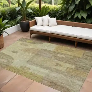 Photo of Beige Brown And Light Green Geometric Washable Indoor Outdoor Area Rug