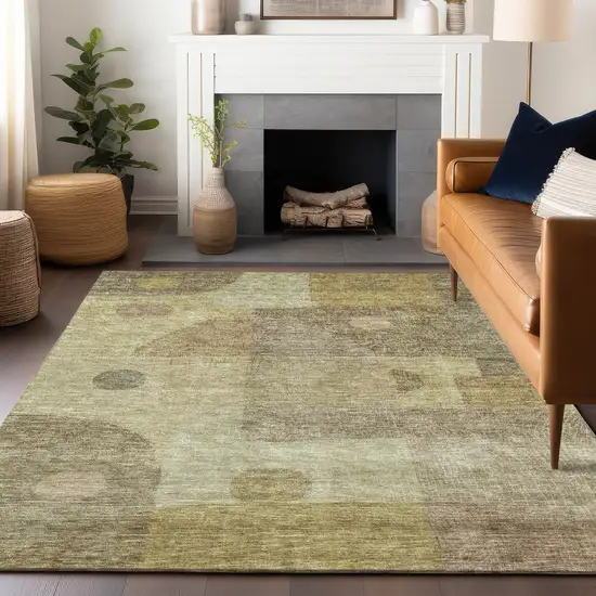 Beige Brown And Light Green Geometric Washable Indoor Outdoor Area Rug Photo 8