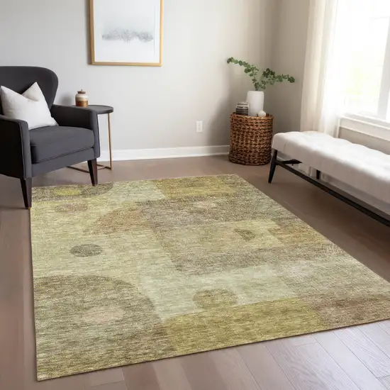 Beige Brown And Light Green Geometric Washable Indoor Outdoor Area Rug Photo 9