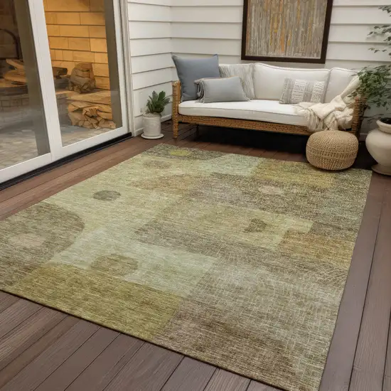 Beige Brown And Light Green Geometric Washable Indoor Outdoor Area Rug Photo 7