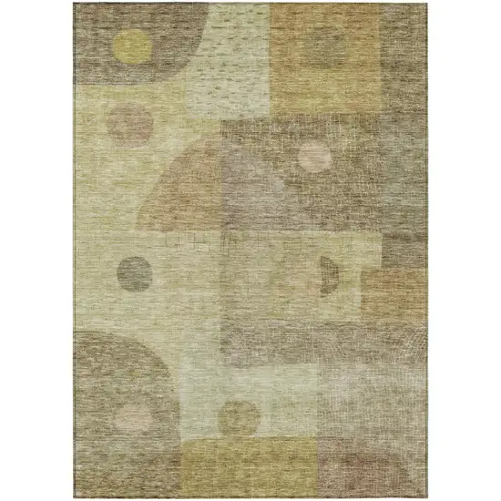 Beige Brown And Light Green Geometric Washable Indoor Outdoor Area Rug Photo 2