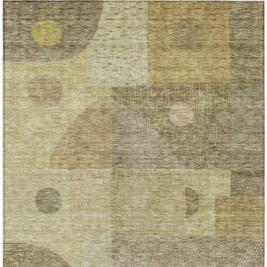 Beige Brown And Light Green Geometric Washable Indoor Outdoor Area Rug Photo 5