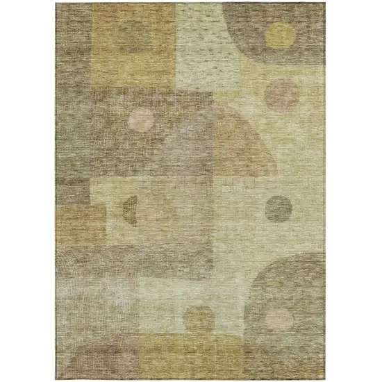 Beige Brown And Light Green Geometric Washable Indoor Outdoor Area Rug Photo 6
