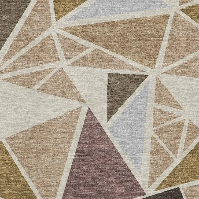 Beige Brown And Mauve Geometric Washable Area Rug With UV Protection Photo 2