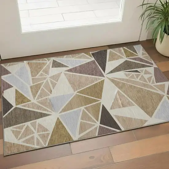 Beige Brown And Mauve Geometric Washable Area Rug With UV Protection Photo 2