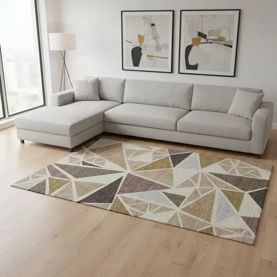 Beige Brown And Mauve Geometric Washable Area Rug With UV Protection Photo 2