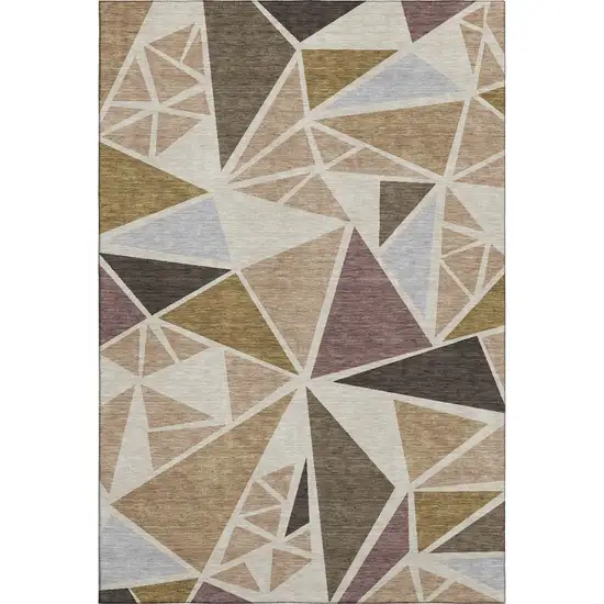 Beige Brown And Mauve Geometric Washable Area Rug With UV Protection Photo 1