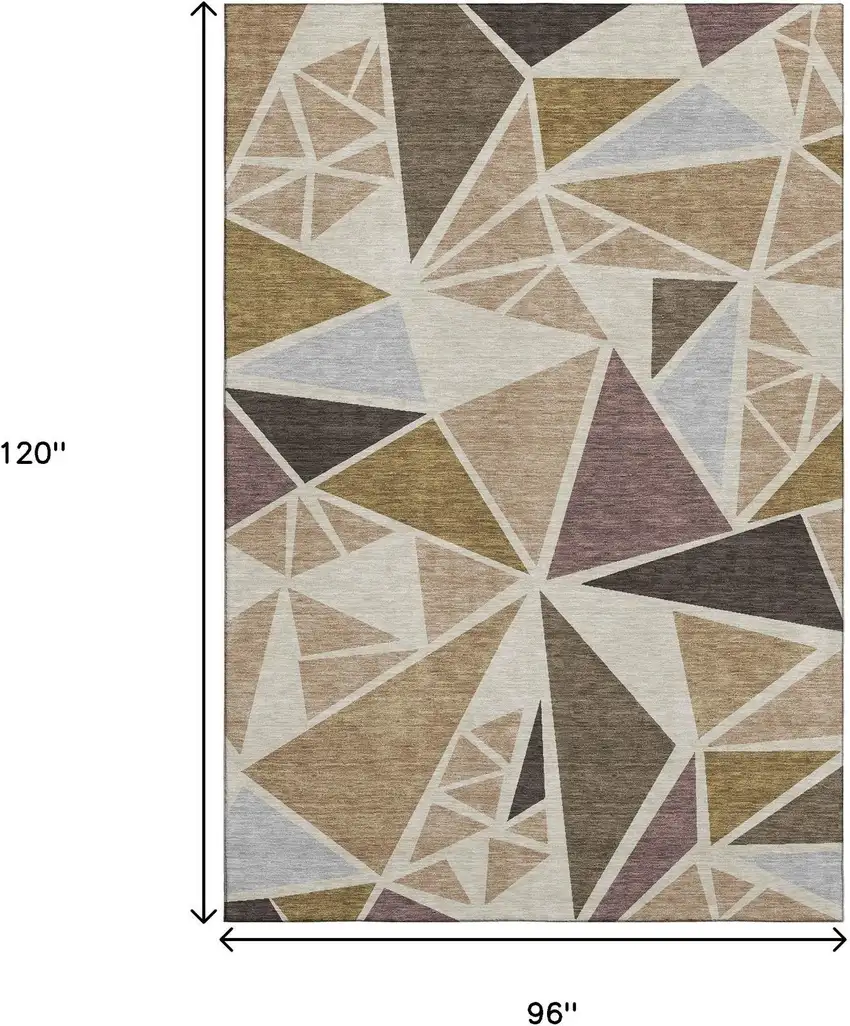Beige Brown And Mauve Geometric Washable Area Rug With UV Protection Photo 9