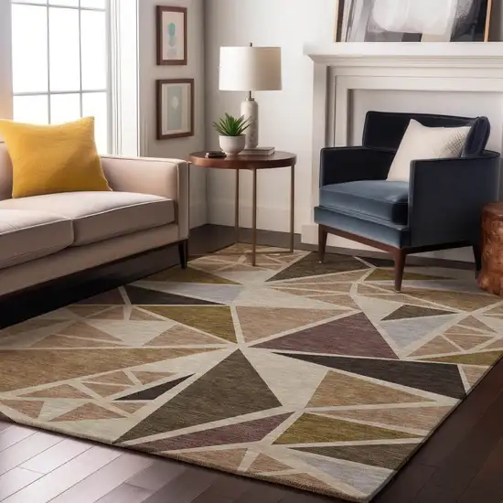 Beige Brown And Mauve Geometric Washable Area Rug With UV Protection Photo 4