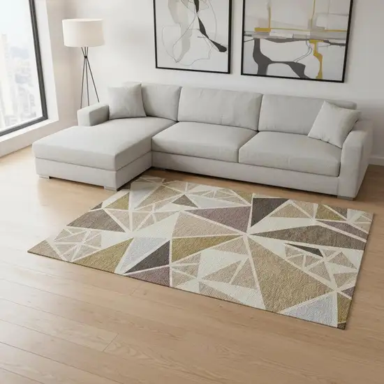 Beige Brown And Mauve Geometric Washable Area Rug With UV Protection Photo 2