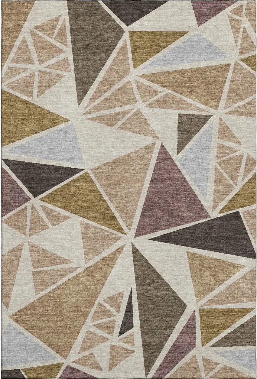 Beige Brown And Mauve Geometric Washable Area Rug With UV Protection Photo 1