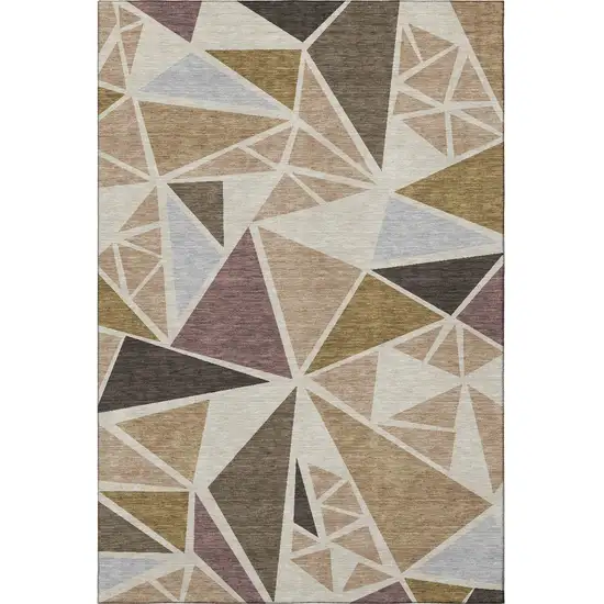Beige Brown And Mauve Geometric Washable Area Rug With UV Protection Photo 3