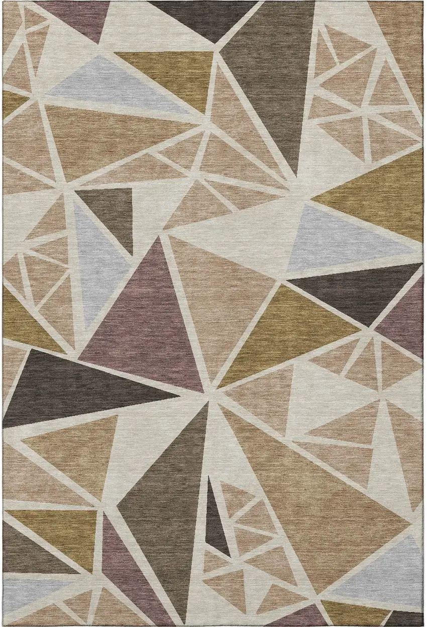 Beige Brown And Mauve Geometric Washable Area Rug With UV Protection Photo 3