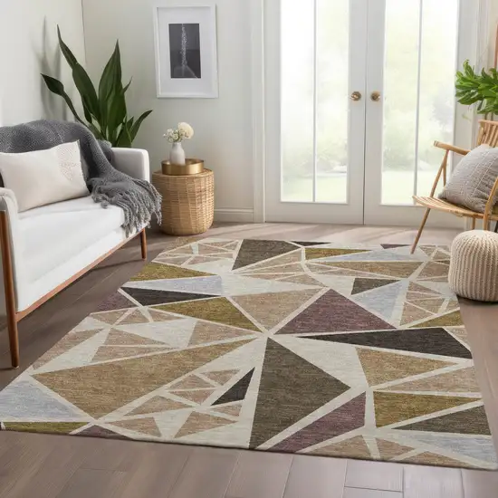 Beige Brown And Mauve Geometric Washable Area Rug With UV Protection Photo 4