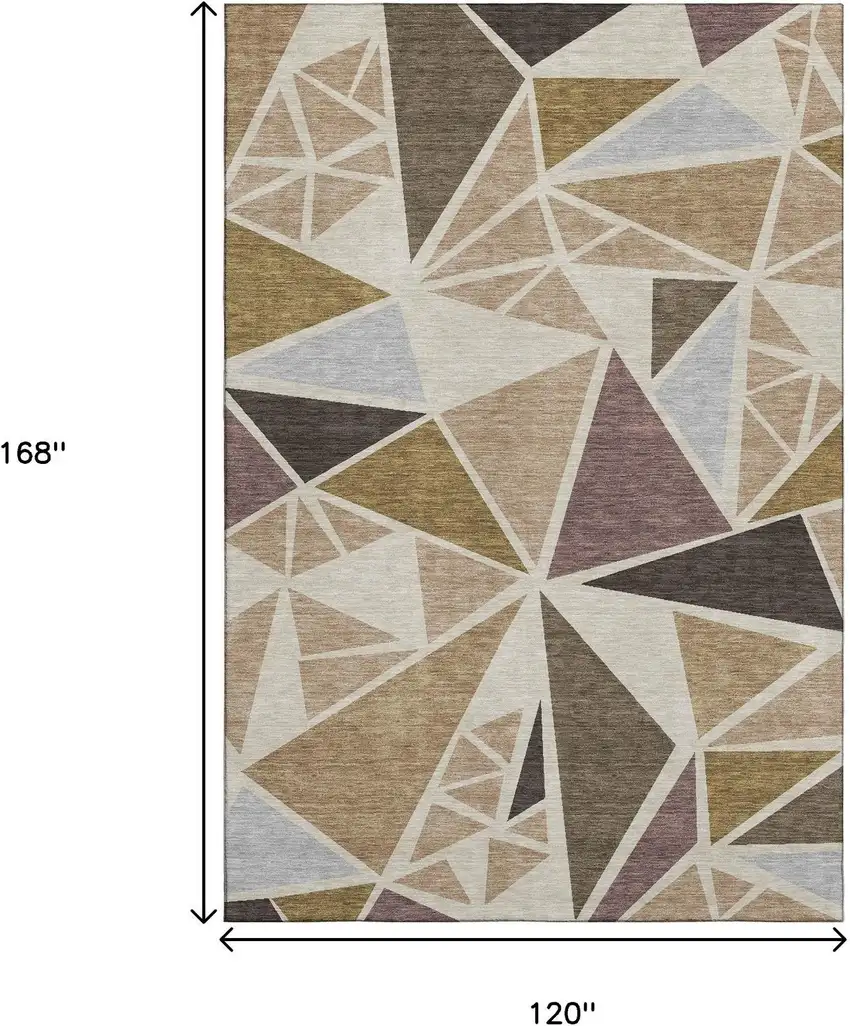 Beige Brown And Mauve Geometric Washable Area Rug With UV Protection Photo 9