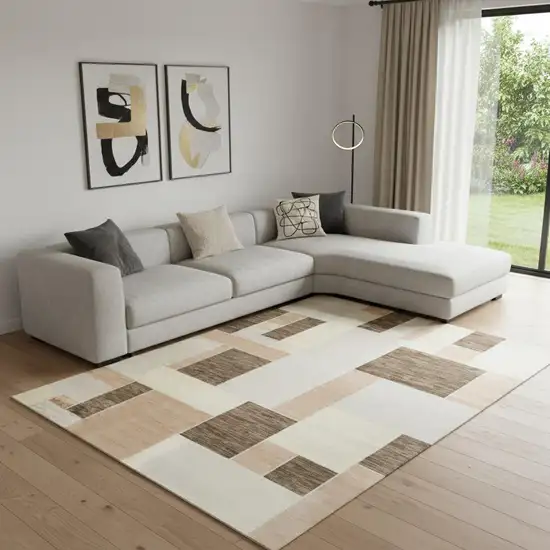 Beige Brown And Tan Geometric Area Rug Photo 1