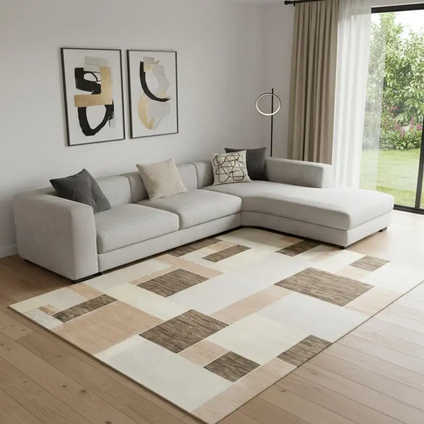 Beige Brown And Tan Geometric Area Rug Photo 1