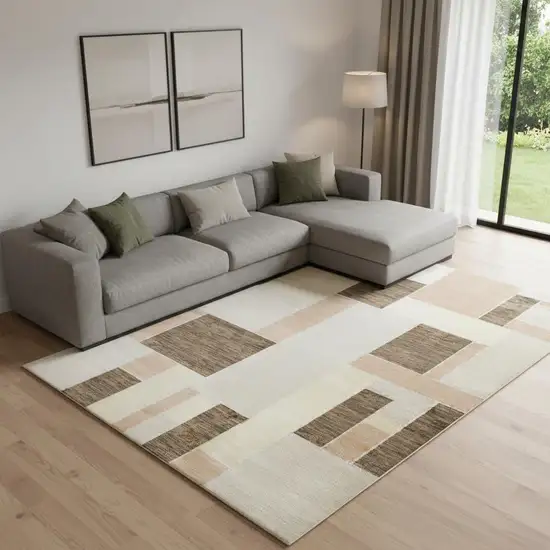 Beige Brown And Tan Geometric Area Rug Photo 1