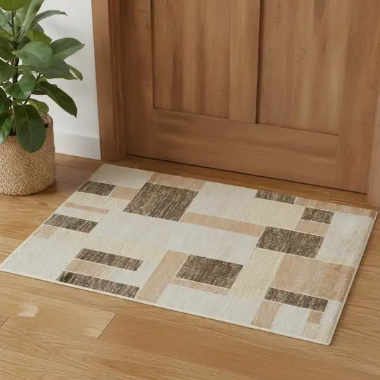 Beige Brown And Tan Geometric Area Rug Photo 1