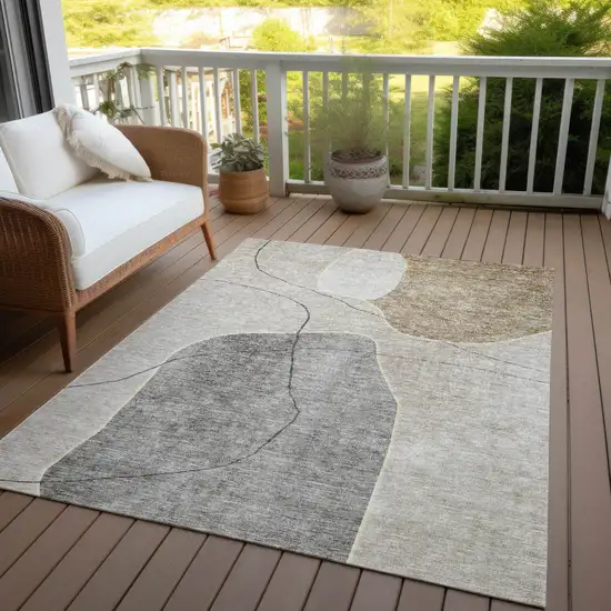Beige Brown And Taupe Abstract Washable Indoor Outdoor Area Rug Photo 9