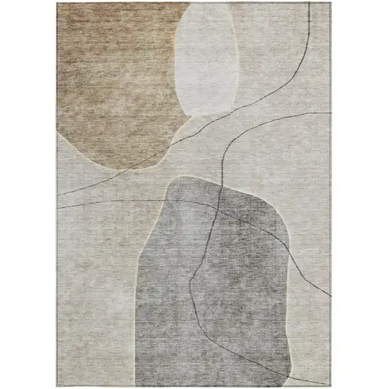 Beige Brown And Taupe Abstract Washable Indoor Outdoor Area Rug Photo 6