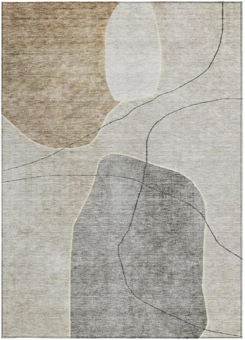 Beige Brown And Taupe Abstract Washable Indoor Outdoor Area Rug Photo 6