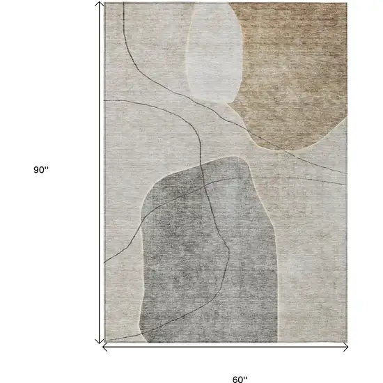 Beige Brown And Taupe Abstract Washable Indoor Outdoor Area Rug Photo 3