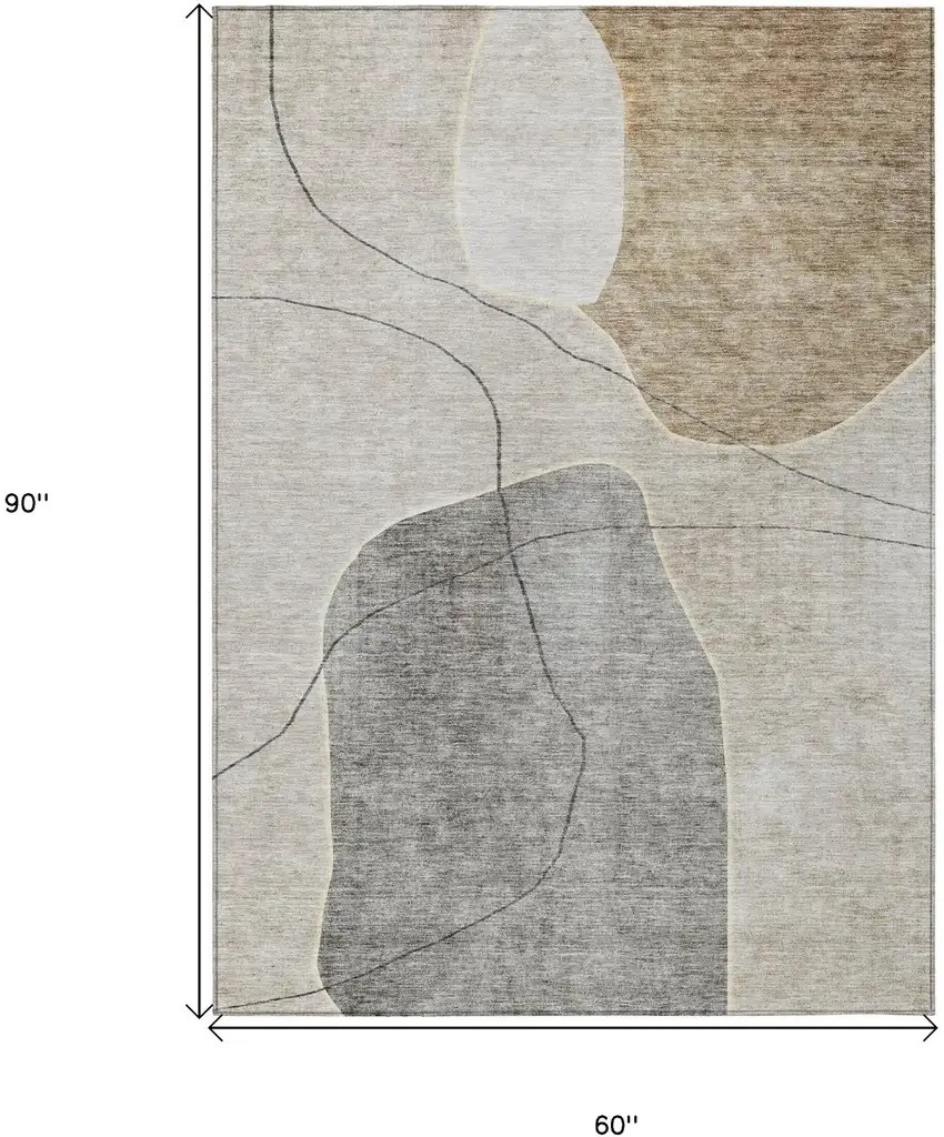 Beige Brown And Taupe Abstract Washable Indoor Outdoor Area Rug Photo 3