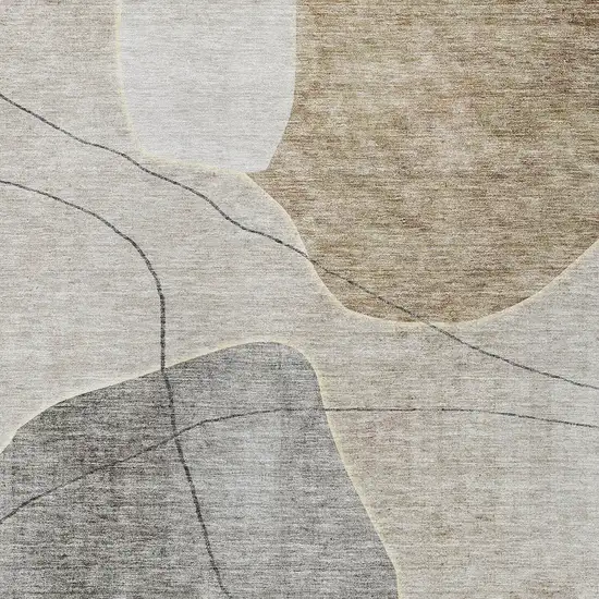Beige Brown And Taupe Abstract Washable Indoor Outdoor Area Rug Photo 6