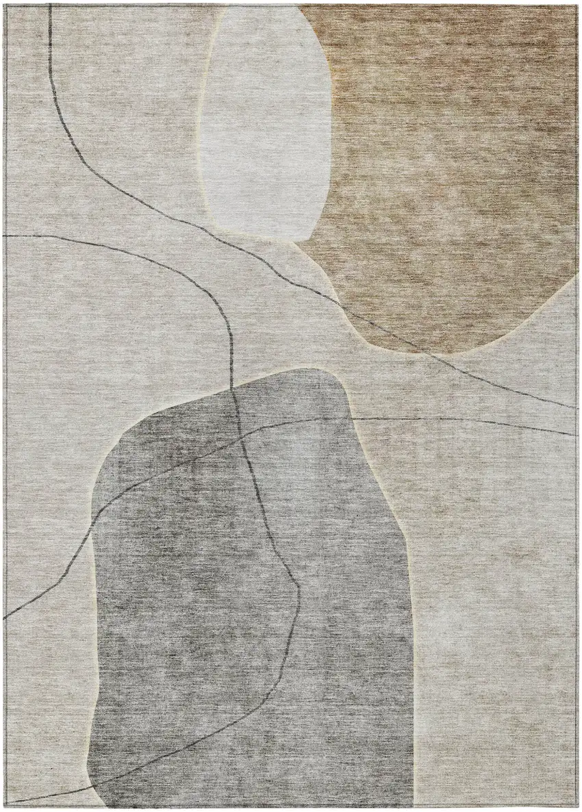 Beige Brown And Taupe Abstract Washable Indoor Outdoor Area Rug Photo 2