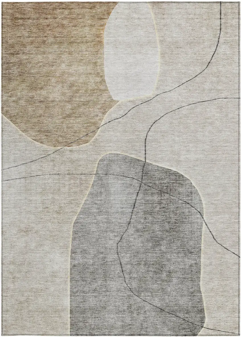 Beige Brown And Taupe Abstract Washable Indoor Outdoor Area Rug Photo 7