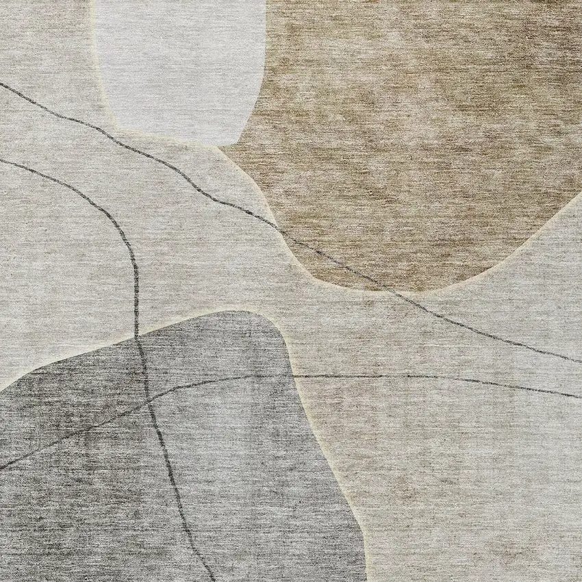 Beige Brown And Taupe Abstract Washable Indoor Outdoor Area Rug Photo 6