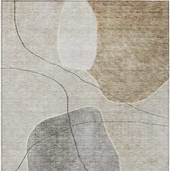 Beige Brown And Taupe Abstract Washable Indoor Outdoor Area Rug Photo 6