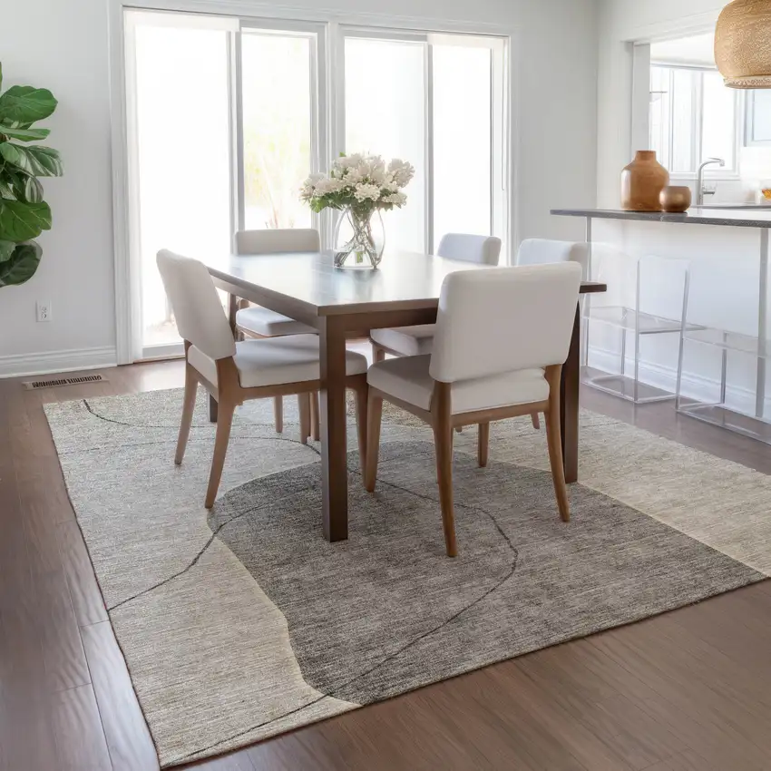 Beige Brown And Taupe Abstract Washable Indoor Outdoor Area Rug Photo 9