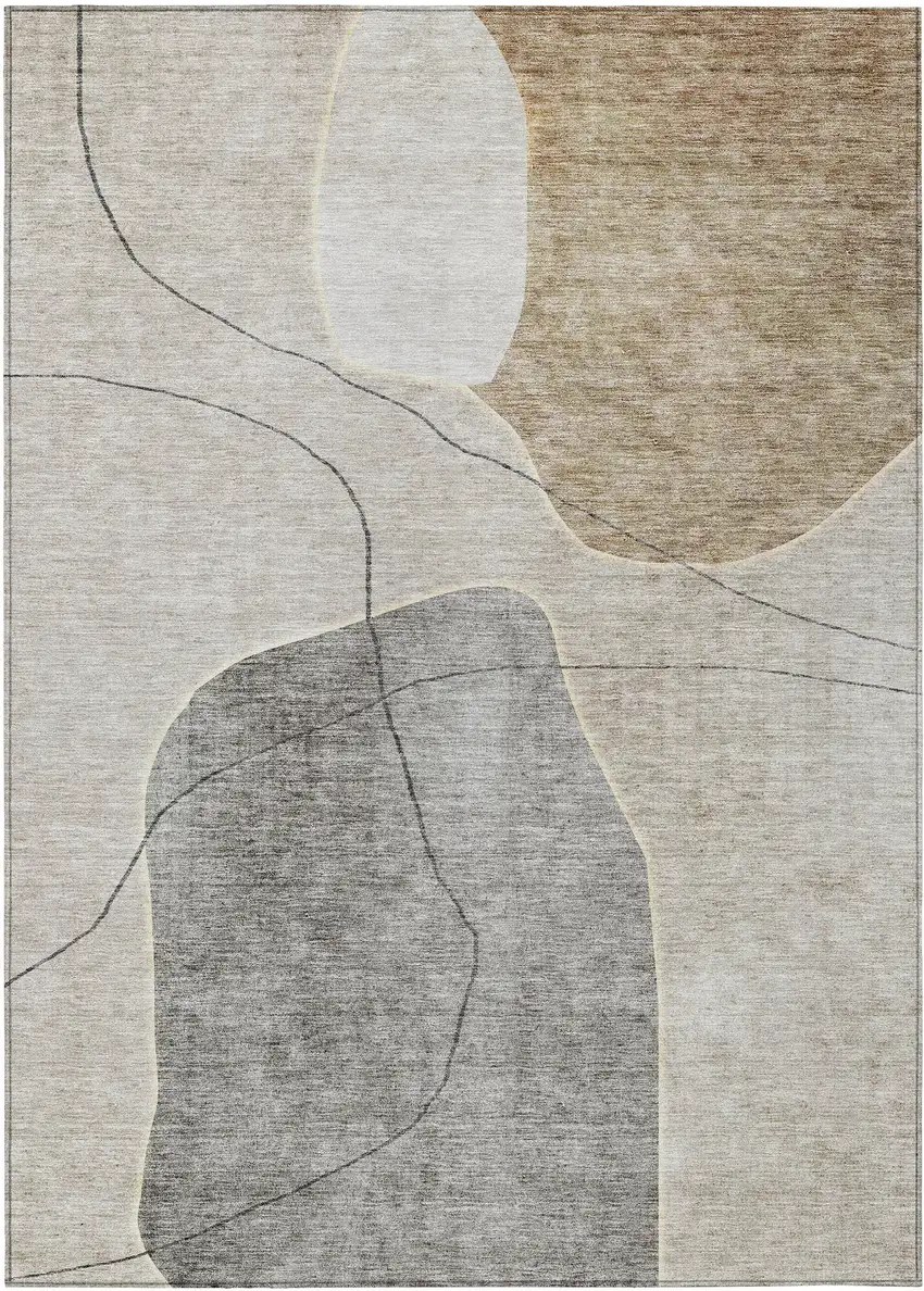 Beige Brown And Taupe Abstract Washable Indoor Outdoor Area Rug Photo 2