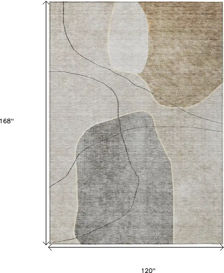 Beige Brown And Taupe Abstract Washable Indoor Outdoor Area Rug Photo 3