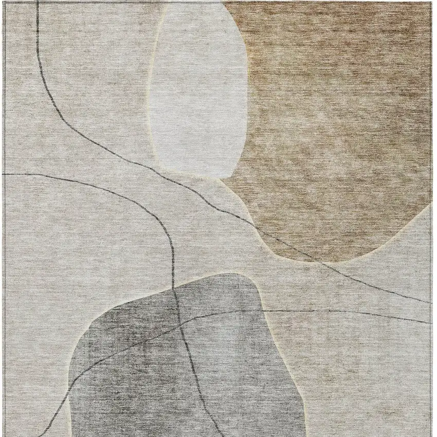 Beige Brown And Taupe Abstract Washable Indoor Outdoor Area Rug Photo 6